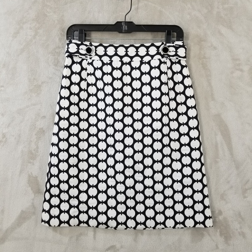 Tory Burch Pencil Skirt Women 4‎ Mod Polka Dot Belted Logo Button Lined Office